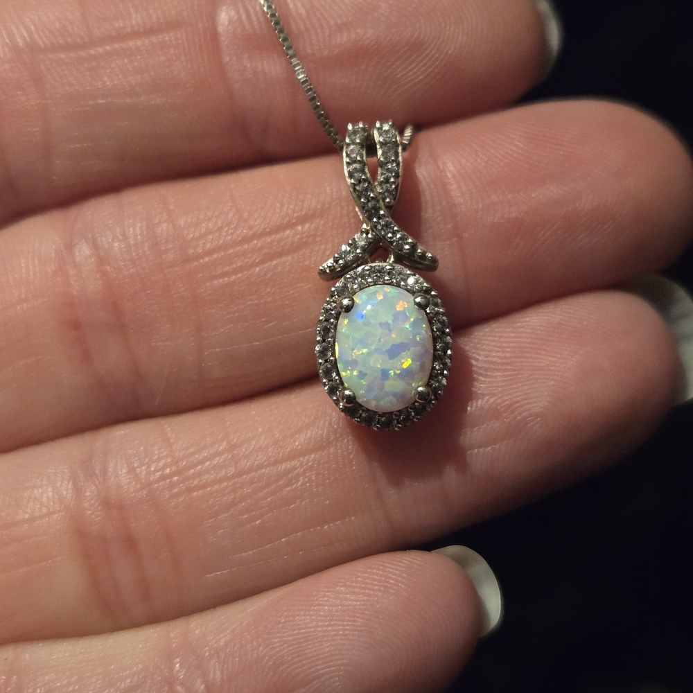 Kay Jewelers Sterling Silver Opal Halo Pendant Necklace - White Opal
